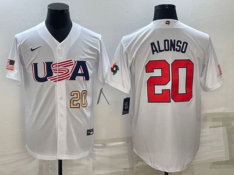 Men 2023 World Cub USA #20 Alonso White Nike MLB Jersey3->more jerseys->MLB Jersey